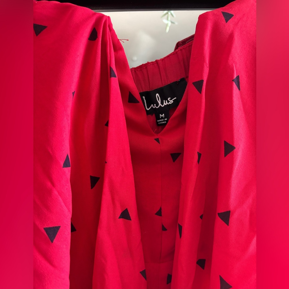 Lulus Nectar Red Print Strapless Tie-front Jumpsuit - Size M - Picture 6 of 11